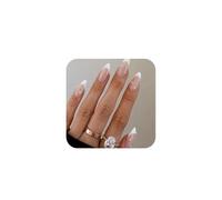 KBRPEY 24 Pièces Faux Ongles Court Style Français Facile à Mettre et à Enlever Brillant Confortable et Respirant Colle Faux Ongles Convient à Toutes les Occasions Léger Féminin