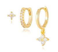 KBRPEY 3 Paires Boucles Doreilles Set Or En Plaqué Or 14 Carats Avec Pendants Creoles Et Studs Hypoallergéniques Étanches Bijoux Or Pour Femmes