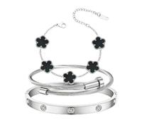 KBRPEY 3 Pièces Bracelet Femme 18K Or Zircon Cristal Fleur Bracelet Ajustable Bijoux Accessoires Cadeau pour Fille Cadeau pour l'anniversaire de Noël Saint Valentin