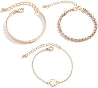 KBRPEY 3 Pièces Bracelet Femme Plaqué Or 14k Bracelet Trèfle à Quatre Feuilles Réglable Empilable Zircon Chaîne Ensemble Bijoux Tendance Cadeaux pour Femme (Blanc)