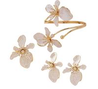 KBRPEY 3 Pièces Ensemble Bijoux Femme Fleurs Collier Boucles D'Oreilles et Bague Acier Inoxydable Élégante Bijoux pour Fête Hawaïenne Soirées Tenues Quotidiennes