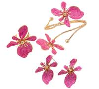 KBRPEY 3 Pièces Ensemble Bijoux Femme Fleurs Collier Boucles D'Oreilles et Bague Acier Inoxydable Élégante Bijoux pour Fête Hawaïenne Soirées Tenues Quotidiennes
