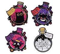 KBRPEY 4 Pièces Niedlicher Schwarzer Katzen Anstecker Pin Pour Femmes Et Hommes Chat Noir Méchant Dans Une Bouteille Pour Veste Sac à Dos Chapeau