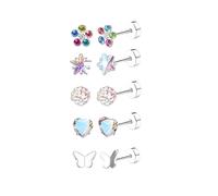 KBRPEY 5 Paires Boucles d'Oreilles Fleur Cœur Papillon Étoile Boucles d'Oreilles à Tige Ensemble Acier Inoxydable avec Zircon Cubique Bijoux Cadeau pour Femme Fille