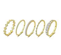 KBRPEY 5 Pièces Ensemble Bagues Empilables Feuille avec Zircone Cubique Brillants Bague Or 14k Élégants Bijoux Femmes pour Anneaux Superposables (9)