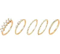 KBRPEY 5 Pièces Ensemble Bagues Empilables Ornées avec Zircone Cubique Brillants Plaqué Or 14k Rings Ajustables Élégantes Bijoux pour Femme (6)