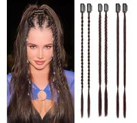 KBRPEY 6 Pièces Tresse Extensions de Cheveux Synthétiques 14 Pouces avec Clips Front Side Bang Curtain Straight Ponytail Clip pour Femme Tresses Usage Quotidien et Soirées (Brun foncé)