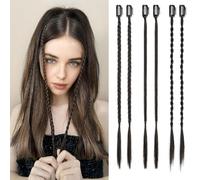 KBRPEY 6 Pièces Tresse Extensions de Cheveux Synthétiques 14 Pouces avec Clips Front Side Bang Curtain Straight Ponytail Clip pour Femme Tresses Usage Quotidien et Soirées (Noir-brun)