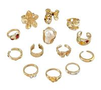 KBRPEY Bague Femme Connectée Ajustable Ring Set Bijoux Mode Tendance Bague Empilable Dorée Élégante Accessoire Main Style Moderne Chic(Or-1)