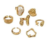 KBRPEY Bague Femme Connectée Ajustable Ring Set Bijoux Mode Tendance Bague Empilable Dorée Élégante Accessoire Main Style Moderne Chic(Or-2)