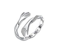 KBRPEY Bague Main Ajustable Cristaux Brillants Alliance Symbolique Message Gravé Bijou Élégant Femme Accessoire Romantique Argenté