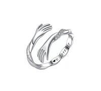 KBRPEY Bague Main Ajustable Cristaux Brillants Alliance Symbolique Message Gravé Bijou Élégant Femme Accessoire Romantique Argenté
