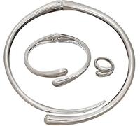 KBRPEY Bijoux Femme Élégants Argent Or Goutte d'eau Collier Bracelet et Bague Ensemble Accessoires de Mode Convient pour Usage Quotidien Parures pour Femme Fille