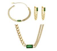 KBRPEY Bijoux pour Femmes Chaine Or Bracelet Boucles D'Oreilles Collier 3 Pièces Zircone Verte Ensemble de Bijoux Parure Femme Accessoires Bijoux Femme Fine