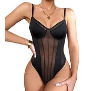 KBRPEY Body Femme sans Manche Bodysuit Maille Transparent Bodys Sculptant Gaine Amincissante Shapewear Gainant String Top Bretelles Ajustables Confortable Élégant pour Soirée