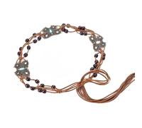 KBRPEY Bohème Femmes Filles Tressé Ceinture Taille Cordon Papillon Boucle Turquoise Vert Ventre Chaîne Avec Gland Perles En Bois Longue Taille Rétro Ceinture Pour Robe Costume Jupe