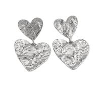 KBRPEY Boucles D'oreilles Coeur Martelé Double Pendantes Texture Métallique Bijoux Femme Accessoires Élégants