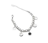 KBRPEY Bracelet Chaîne En Acier Inoxydable Doré Avec Pendentifs Ronds En Nacre Et Onyx Bijou Élégant Pour Femme Bracelet Mode Tendance Accessoire De Poignet Raffiné