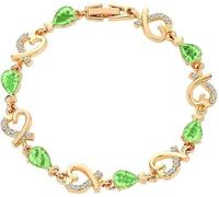 KBRPEY Bracelet Coeur Femme Élégant Cristaux Rouges Bijoux Romantiques Chaîne Dorée avec Zircone Cubique Brillants Accessoire Mode