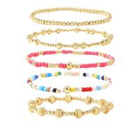 KBRPEY Bracelet Femme Or Ensemble 5 Bracelets à Perles Superposés Bijoux Femme Élastique Ajustable Accessoires Mode Été Cadeau Anniversaire Fête des Mères
