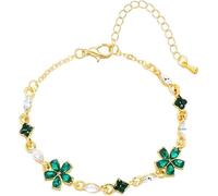 KBRPEY Bracelet Floral Cristal Vert Brillant Chaîne Ajustable avec Zircone Cubique Bijou Élégant pour Femme Accessoire Charme Printemps