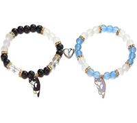 KBRPEY Bracelet Perles Élastique Chat Pendentif Bijoux Femme Accessoire Poignet Cristal Strass Brillant