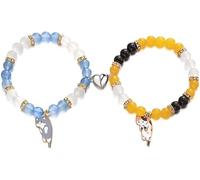 KBRPEY Bracelet Perles Élastique Chat Pendentif Bijoux Femme Accessoire Poignet Cristal Strass Brillant
