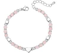 KBRPEY Bracelet Perles Naturelles Cœur Argenté Ajustable Message Inspirant Carte Incluse Bijou Artisanal (Rose)
