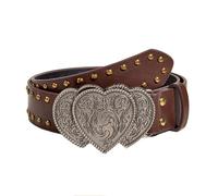KBRPEY Ceinture Femme Cœur Triple Boucle Cloutée Cuir Synthétique Punk Rock Ajustable Accessoire Taille Décoratif Boucle Métallique Vintage