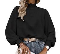 KBRPEY Chemisiers et Blouses à Manches Longues pour Femmes T-Shirt Haut à Col Roulé Tuniques Basiques Haut Automne Casual Tops Couleur Unie Ample Manche Lanterne