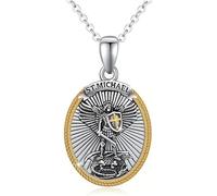 KBRPEY Collier Archange Michael Collier Pendentif Bouclier Épée Crucifix Pendentif Catholique Religieux Bijoux Amulette de Protection Médaille Homme Femme (Type B)
