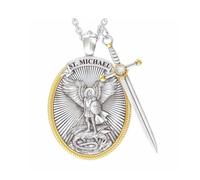 KBRPEY Collier Archange Michael Collier Pendentif Bouclier Épée Crucifix Pendentif Catholique Religieux Bijoux Amulette de Protection Médaille Homme Femme (Type A)