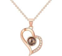 KBRPEY Collier En Forme De Cœur Avec Cristaux Et Projection 'Je T'Aime' En 100 Langues Pendentif Élégant Pour Femmes Bijou Romantique En Plaqué Or Rose