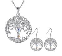 KBRPEY Collier et Boucles d’Oreilles Arbre de Vie Design Découpé Élégant Bijou Léger et Apaisant Idéal pour Femmes Spirituelles Bureau Loisirs