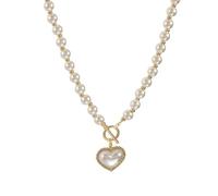 KBRPEY Collier Perles Élégant Pendentif Cœur Nacré Orné Cristaux Bijou Femme Chaîne Toggle Classique