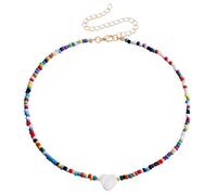 KBRPEY Collier Perles Multicolores Cœur Blanc Bohème Chaîne Réglable Ras Du Cou Bijoux Femme Élégant