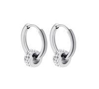 KBRPEY Créoles Rondes Acier Inoxydable Anneaux Cristal Brillant Boucles D'oreilles Femme Bijoux Élégants