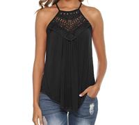 KBRPEY Debardeur Femme Coupe étroite Haunt pour Femme Col en Col Ras du Cou Longues Tee Shirt à sans Manches D'été Lâches Blouse Base Tank Top Élégance Haut Dos boutonné(Noir L)