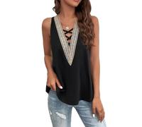 KBRPEY Debardeur Femme Tank Top Col V Dentelle Tops sans Manche Haut Chic Elegant Croisé Lacet Vetement Ete Casual Fluide Confortable Coton Fluide