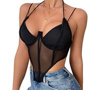 KBRPEY Débardeur Femme Tank Top Tops sans Manche Bretelles Fines Body Maille Transparent Haut Chic Bustier Caraco Élégant Vetement Été Bodysuit Fashion