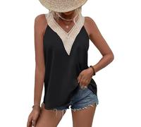 KBRPEY Debardeur Femme Tank Top Tops sans Manche Col V Broderie Dentelle Haut Chic Elegant Fluide Vetement Ete Caraco Casual Cami Blouse Tshirt Coton