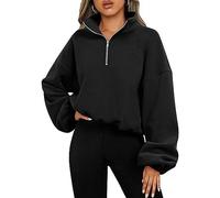 KBRPEY Demi Sweat Zippé Femme Automne Hiver Pull à Manches Longues Cordon Sweat Femme Chaud Manche Longue Top Confort Haut Sweat sans Capuche(Noir M)