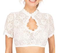 KBRPEY Dirndl Chemisier Femme en Dentelle Dirndl Chemisier Col Montant avec Boucle Chemisier Traditionnel Oktoberfest Élégant pour Le Festival ou la Vie de Tous Les Jours