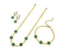 KBRPEY Emerald Women's Jewellery Sets Vintage Emerald Necklace Emerald Crystal Pendant Earrings Green Gem Bracelet Set 18ct Gold Plated Round Zirconia Crystals Jewelry Set for Women and Girls