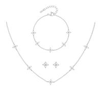 KBRPEY Ensemble Bijoux en Argent Sterling 925 pour Femmes Trèfle Collier Boucles d'oreilles et Bracelet Réglable avec Zircon Cubique Délicat Set Mariées Mariage pour Tenues Quotidiennes