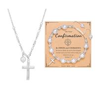 KBRPEY Ensemble Bijoux Femme Communion Collier et Bracelet avec Croix et Perle Parures Élégantes pour Jeune Fille