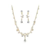 KBRPEY Ensemble Bijoux Floral Branche Collier Boucles D'oreilles Cristal Brillant Parure Élégante Bijouterie Femme Mariage