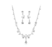 KBRPEY Ensemble Bijoux Floral Branche Collier Boucles D'oreilles Cristal Brillant Parure Élégante Bijouterie Femme Mariage