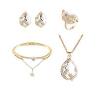 KBRPEY Ensemble Bijoux Goutte Cristal Bague Bracelet Collier Boucles D'oreilles Parure Femme Accessoires Bijouterie Ornement
