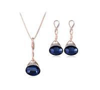 KBRPEY Ensemble Bijoux Goutte Cristal Bleu Collier Boucles D'oreilles Parure Élégante Strass Brillants Accessoires Femme